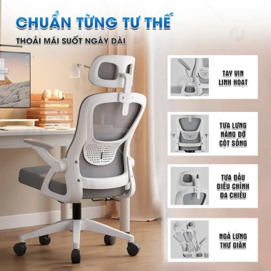 Ghế công thái học HTD-588: Ghế xoay văn phòng lưới, tay 3D, tựa đầu đa chiều, ngả lưng, nâng hạ chiều cao, giảm giá 17%