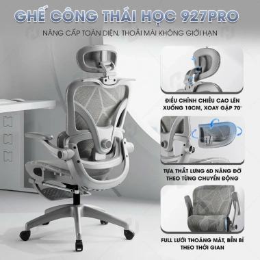 Ghế công thái học HTD 927 Pro - Ngả lưng 145°, tựa đầu 6D, lưới toàn thân, chỉ 3.14 triệu 4