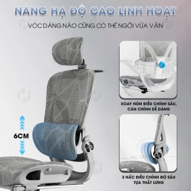 Ghế công thái học HTD 927 Pro - Ngả lưng 145°, tựa đầu 6D, lưới toàn thân, chỉ 3.14 triệu 6