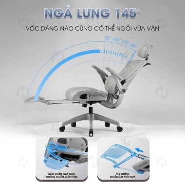 Ghế công thái học HTD 927 Pro - Ngả lưng 145°, tựa đầu 6D, lưới toàn thân, chỉ 3.14 triệu 9
