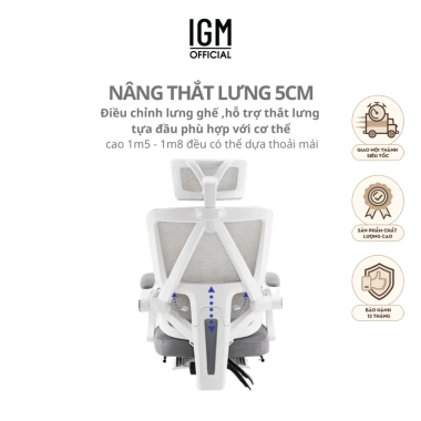 Ghế Công Thái Học IGM230 - Ghế xoay văn phòng, ngả lưng, gác chân, tựa đầu êm ái, giảm giá 20% chỉ 1.68 triệu