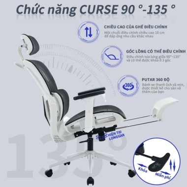 Ghế công thái học văn phòng ngã lưng, xoay 360, giảm giá 2.099k - Chỉ 2,099,000₫