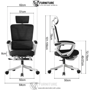 Ghế công thái học VQH-006 - Gaming, làm việc, học tập, ngả lưng, gác chân, giá ưu đãi 1.98tr
