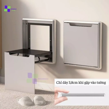 Ghế đi giầy gấp treo tường vô hình siêu mỏng 3,8cm, thép hợp kim giảm chấn êm ái - giá chỉ 1.73 triệu
