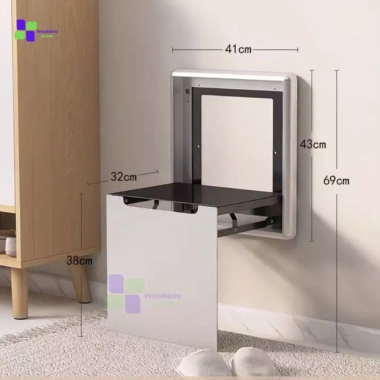 Ghế đi giầy gấp treo tường vô hình siêu mỏng 3,8cm, thép hợp kim giảm chấn êm ái - giá chỉ 1.73 triệu