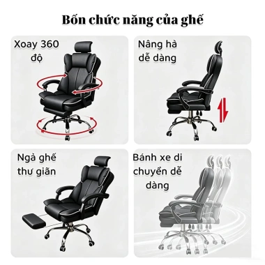 Ghế Gaming Công Thái Học AURAWELL Bọc Da PU, Tựa Cổ & Ngả Lưng, Nâng Hạ, Gác Chân - Giá 1,499,000₫
