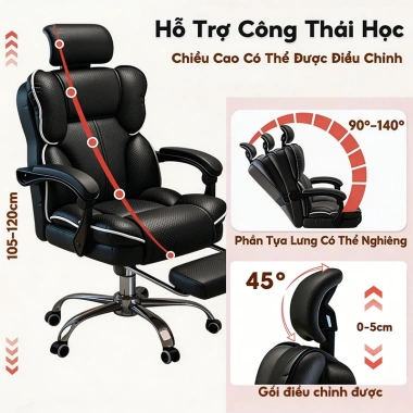 Ghế Gaming Công Thái Học AURAWELL Bọc Da PU, Tựa Cổ & Ngả Lưng, Nâng Hạ, Gác Chân - Giá 1,499,000₫