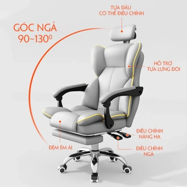 Ghế Gaming Công Thái Học Da PU Căng, Điều Chỉnh Tư Thế, Xoay, Tải 300kg - 600k