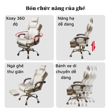 Ghế Gaming Công Thái Học Da PU Căng, Điều Chỉnh Tư Thế, Xoay, Tải 300kg - 600k