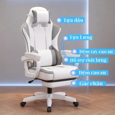 Ghế Gaming Công Thái Học Da PU Chịu Nước, Gác Chân Cao Cấp, Nâng Hạ Ngả Lưng, Chịu Tải 150kg Giá 2,07 Triệu 3