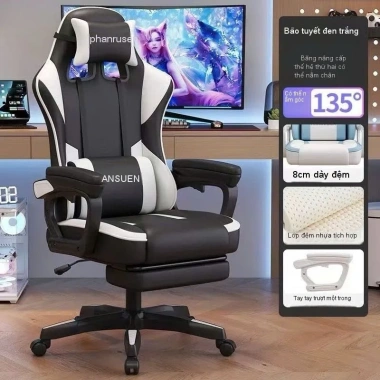 Ghế Gaming Công Thái Học Ngả Lưng 145 độ Nút Bấm Thế Hệ Mới Da PU Cao Cấp Gác Chân 800k