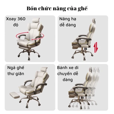Ghế Gaming Da PU, Tựa Đầu, Gác Chân, Xoay 360°, Bảo Hành 12 Tháng – 1.815.000₫