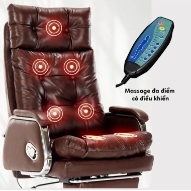 Ghế Giám Đốc Bọc Da Massage 7 Điểm, Chân Xoay + Gác Chân, Bảo hành 12 tháng - 4,5 triệu