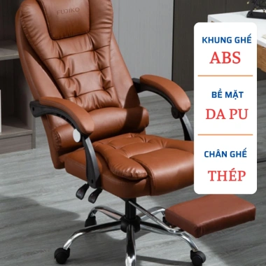 Ghế giám đốc FUJIKO 6.600 da, massage, quay 360, tựa lưng êm ái - 1.295.000₫