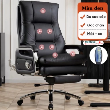 Ghế giám đốc Pehouse mát xa 7 điểm, xoay 360°, da PU, 2 đệm êm ái, giá 2.720.000₫