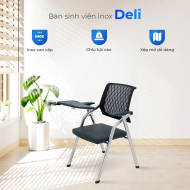 Ghế liền bàn gấp gọn Deli QUI PHÚC, khung inox chắc chắn, đệm ngồi dày dặn, phù hợp hội trường training, giảm giá mạnh 3 Ghế liền bàn gấp gọn Deli QUI PHÚC, khung inox chắc chắn, đệm ngồi dày dặn, phù hợp hội trường training, giảm giá mạnh 3