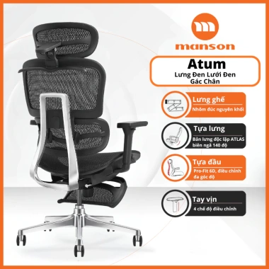 Ghế Manson Atum Đen - Ghế Xoay Công Thái Học, Lưng Kim Nhôm, Tựa 6D, Giảm 20% 3