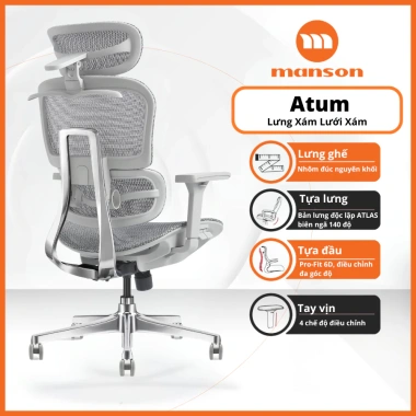 Ghế Manson Atum Đen - Ghế Xoay Công Thái Học, Lưng Kim Nhôm, Tựa 6D, Giảm 20% 4