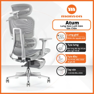 Ghế Manson Atum Đen - Ghế Xoay Công Thái Học, Lưng Kim Nhôm, Tựa 6D, Giảm 20% 5