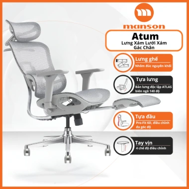 Ghế Manson Atum Đen - Ghế Xoay Công Thái Học, Lưng Kim Nhôm, Tựa 6D, Giảm 20% 7