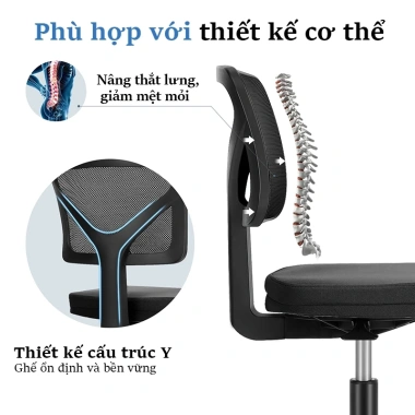 Ghế máy tính học xoay 360 đen, tựa lưng điều chỉnh, không tay, chỉ 610.000 VND 5