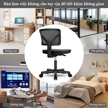 Ghế máy tính học xoay 360 đen, tựa lưng điều chỉnh, không tay, chỉ 610.000 VND 6