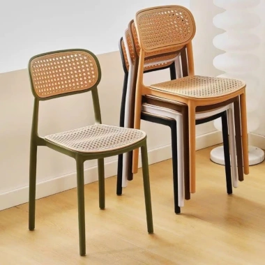 Ghế Nhựa Đúc Nguyên Khối Tựa Lưng Cao Xếp Chồng Mặt Lưới Đan Mây Giá 299.000₫