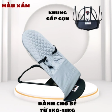 Ghế Nhún Rung Gấp Gọn Cao Cấp Trẻ Sơ Sinh – Chống Võng Lưng, Cotton Thoáng Mát, An Toàn