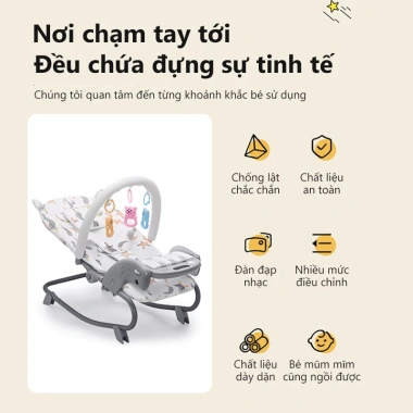 Ghế Rung Bé 3-18 Tháng, Chất Liệu Thoáng Khí, Khung 20kg, An Toàn, Giá 455k