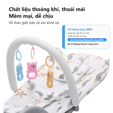 Ghế Rung Bé 3-18 Tháng, Chất Liệu Thoáng Khí, Khung 20kg, An Toàn, Giá 455k
