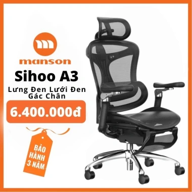 Ghế Sihoo A3 Doro C300 gác chân đen Trắng xám, công thái học, xoay 8,4 triệu