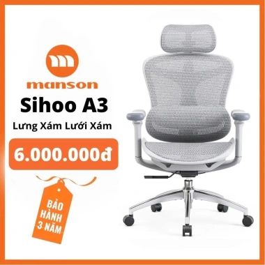 Ghế Sihoo A3 Doro C300 gác chân đen Trắng xám, công thái học, xoay 8,4 triệu 8