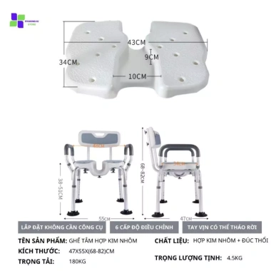 Ghế tắm rãnh 3D YADE cho người già - hợp kim nhôm cứng nhẹ, đế chống trượt, giao luôn giá ưu đãi