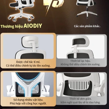 Ghế văn phòng AIODIY công thái học, xoay 360, điều chỉnh độ cao, bánh xe - giá 522.499₫
