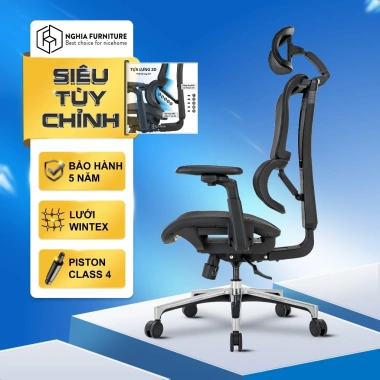 Ghế văn phòng công thái học Nghiafurniture Lumbar full lưới Wintex, piston class 4, giá 3,49 triệu