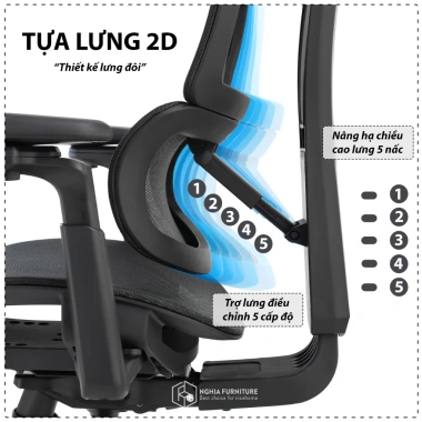 Ghế văn phòng công thái học Nghiafurniture Lumbar full lưới Wintex, piston class 4, giá 3,49 triệu