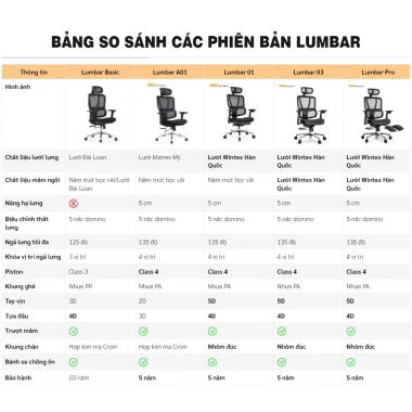 Ghế văn phòng công thái học Nghiafurniture Lumbar full lưới Wintex, piston class 4, giá 3,49 triệu