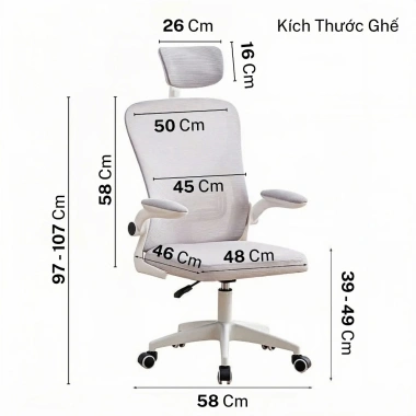 Ghế Văn Phòng Công Thái Học PTS01 Trắng-Đen - Chống Mỏi Lưng Dễ Lắp Ráp Giá 719.000₫ 6