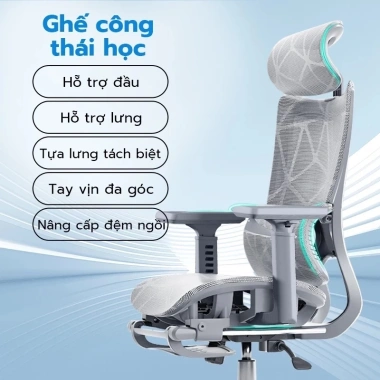 Ghế Văn Phòng Công Thái Học TECH HOME – Tựa Đầu, Xoay Chân, Ngả Lưng Thư Giãn, Gác Chân, 1.459.000₫