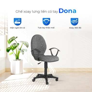Ghế văn phòng Dona QUI PHÚC lưng liền, gác tay, xoay 360 độ, công thái học, dễ lắp đặt - Giá chỉ 759.320 VND 3 Ghế văn phòng Dona QUI PHÚC lưng liền, gác tay, xoay 360 độ, công thái học, dễ lắp đặt - Giá chỉ 759.320 VND 3