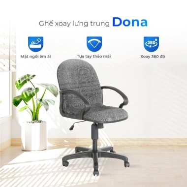 Ghế văn phòng Dona QUI PHÚC lưng trung, xoay 306 độ, nệm êm ái, chắc chắn - Giá chỉ 1.002.040đ 3 Ghế văn phòng Dona QUI PHÚC lưng trung, xoay 306 độ, nệm êm ái, chắc chắn - Giá chỉ 1.002.040đ 3