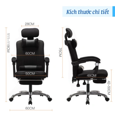 Ghế văn phòng FUJIKO 8.600 - Ngả lưng 3 chế độ, gác chân, gối lưng - 999.000đ