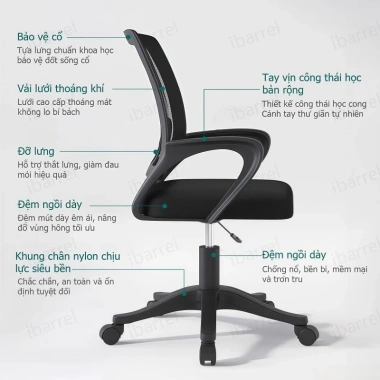 Ghế văn phòng Thái học bành mềm mại, thoáng khí, ổn định, chống trượt 389.000đ