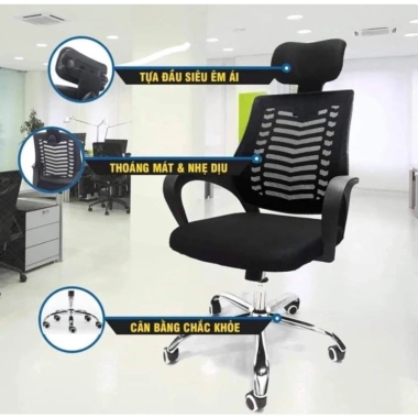 Ghế văn phòng xoay VX09 tựa đầu, lưng lưới thoáng mát - Giá chỉ 639.500₫ Nội Thất Vạn Xuân 2