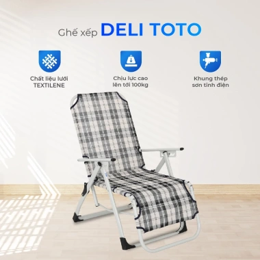 Ghế xếp thư giãn Deli Toto QUI PHÚC – Gấp gọn đa năng, vải lưới cao cấp thoáng khí, giá ưu đãi 571.540₫ 3 Ghế xếp thư giãn Deli Toto QUI PHÚC – Gấp gọn đa năng, vải lưới cao cấp thoáng khí, giá ưu đãi 571.540₫ 3