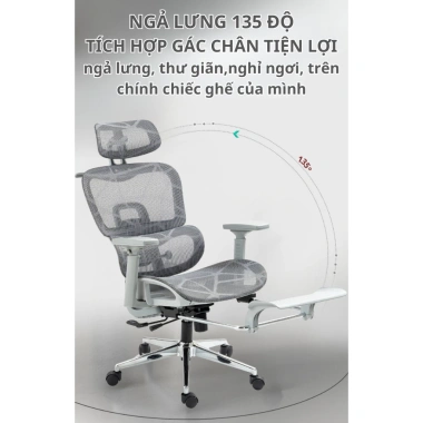 Ghế Xoay Công Thái Học CTH-19-LXR RESDANI - Tựa Lưng Linh Hoạt, Bảo Vệ Cột Sống, Ngả 135 độ - Giá 3.175.000₫