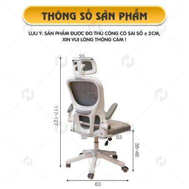 Ghế xoay HTD S1 - Đệm thắt lưng 3D, tay gập mở, tựa đầu, ngả 135°, 949.900₫