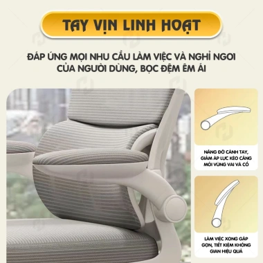 Ghế xoay HTD S1 - Đệm thắt lưng 3D, tay gập mở, tựa đầu, ngả 135°, 949.900₫