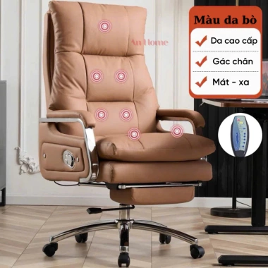 Ghế xoay massage 7 điểm bọc da bò cao cấp, đệm ngồi 2 lớp êm ái, bảo hành 2 năm 6