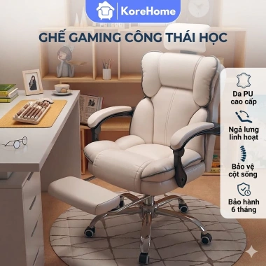 Ghế Xoay Văn Phòng Công Thái Học, Gác Chân, Tựa Đầu Nâng Hạ, Ngả Lưng 130 độ, Xoay 360 - 1.539.000₫